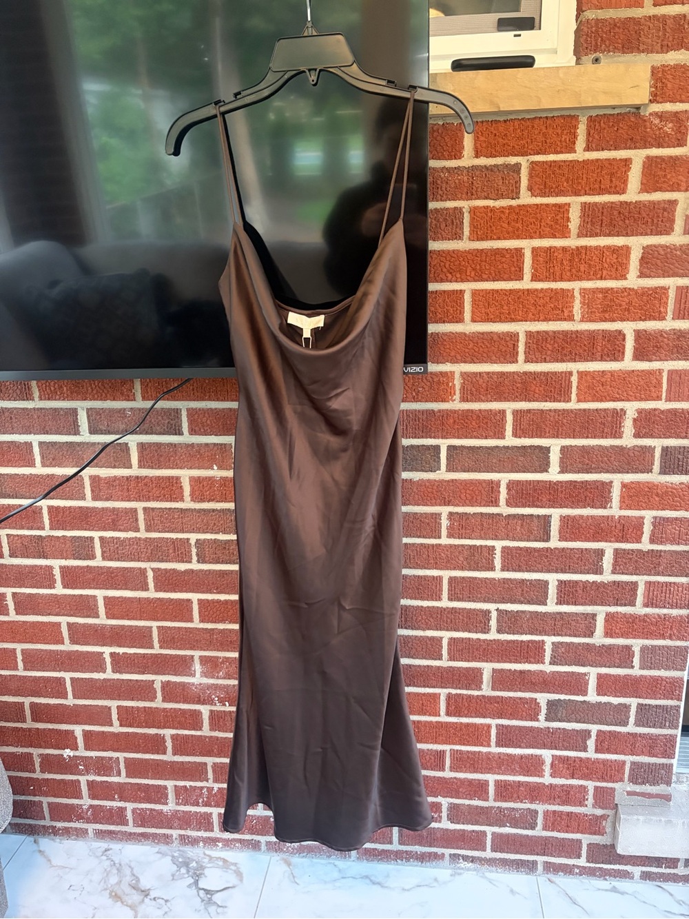 Meshki Chocolate Brown Cowl Neck Maxi Slip Dress